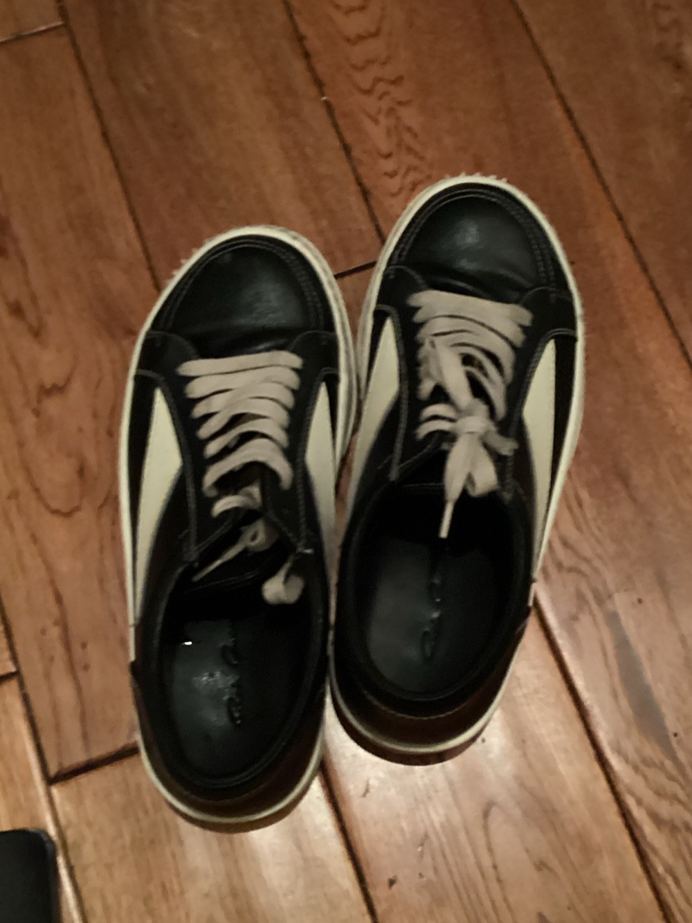 Rick Owens Black and White Low-Top Leather Sneakers